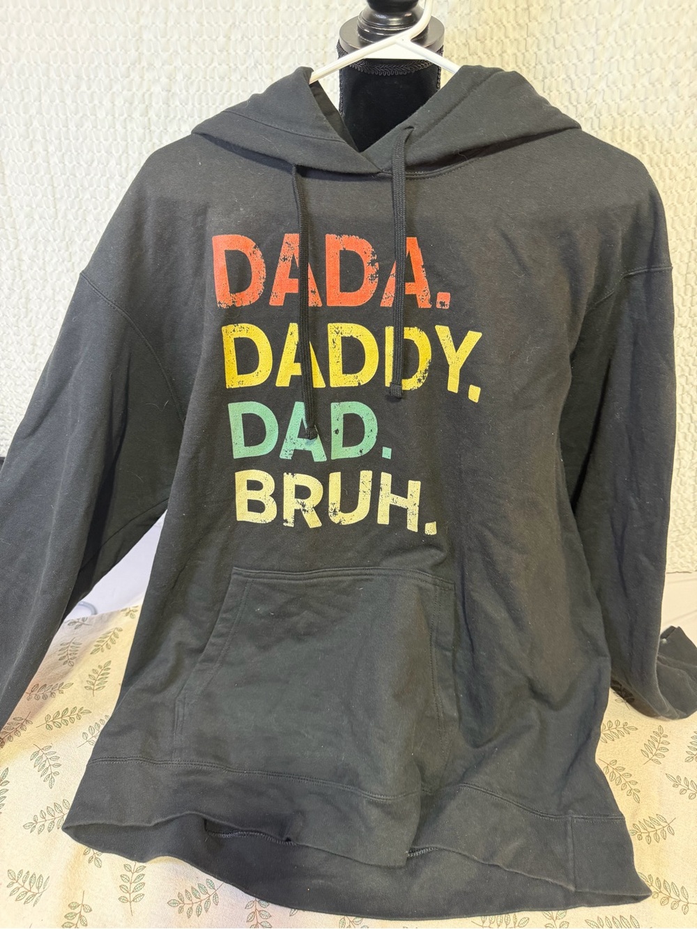 Mens Black Hoodie with Colorful 'DADA. DADDY. DAD. BRUH.' Graphic